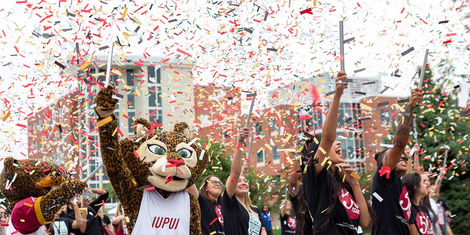 Confetti falls from the sky as the Talent Showcase is kicked off.