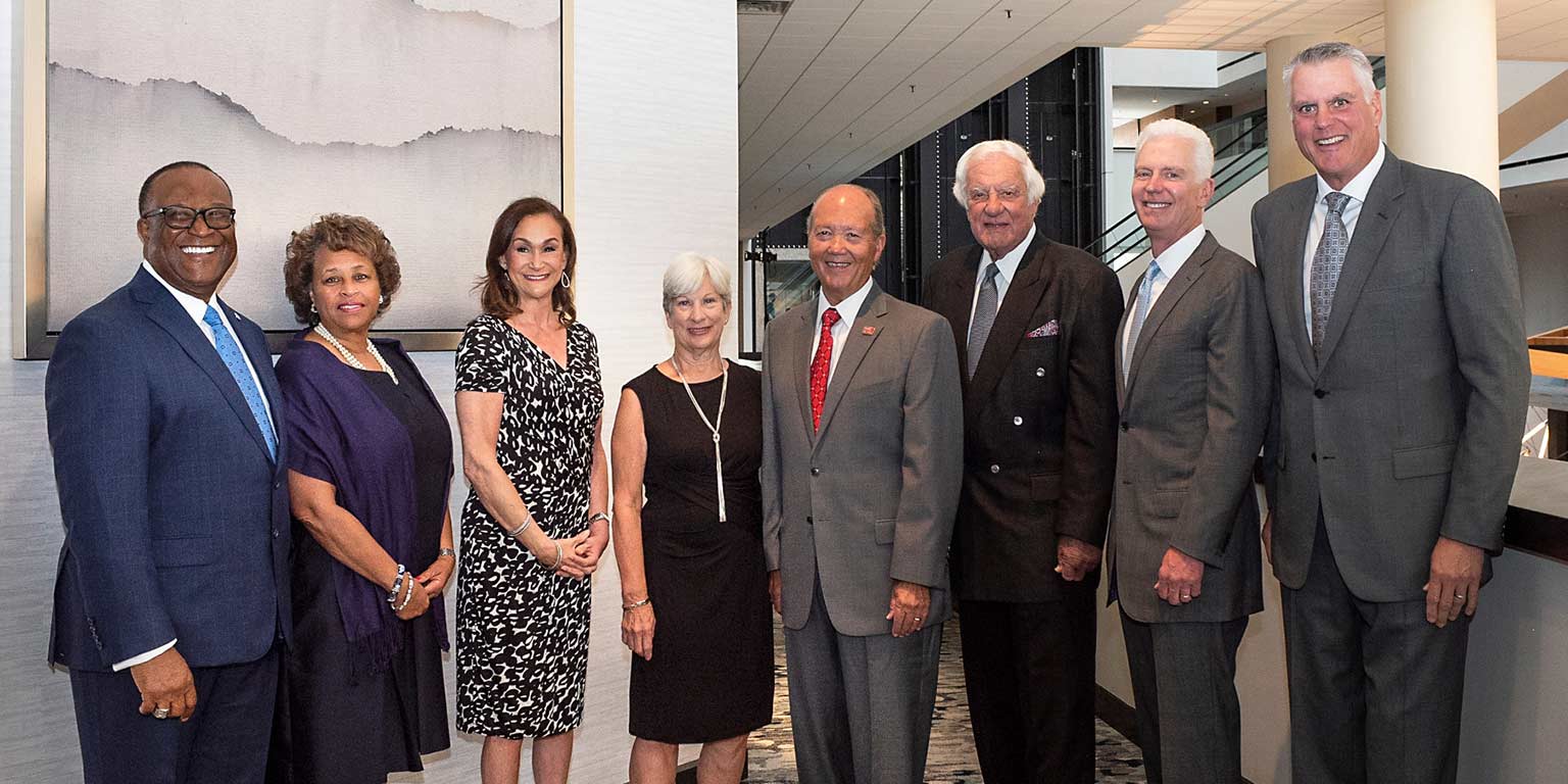 The 2018 Partners in Philanthropy: Lacy Johnson, Patricia Johnson, Cindy Simon Skjodt, Judy Summerville, Gregg Summerville, David Elmore, DG Elmore and Doug Elmore.