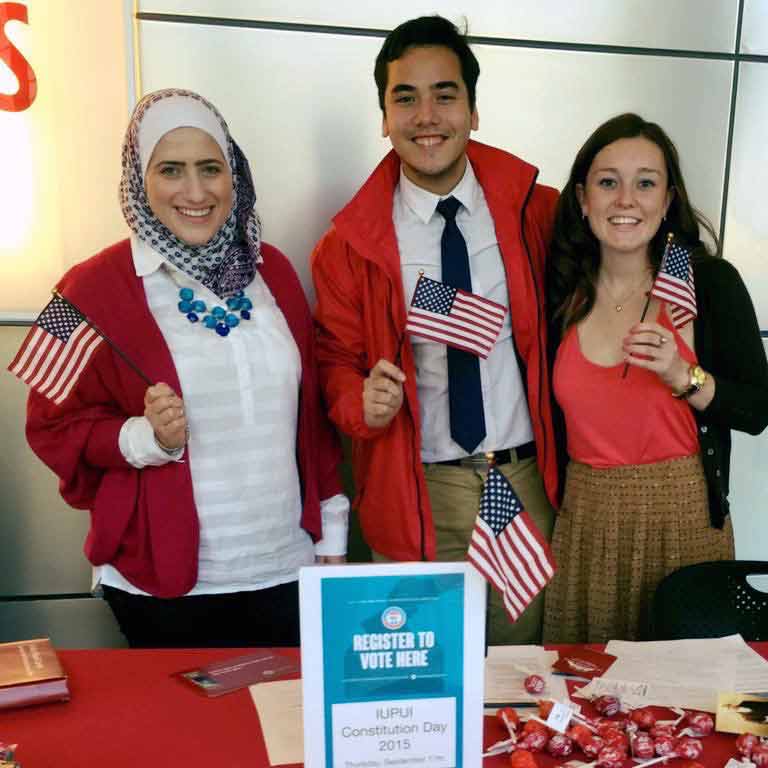 Andre Zhang Sonera with peers at the IUPUI Voter Registration Day on Constitution Day 2015.